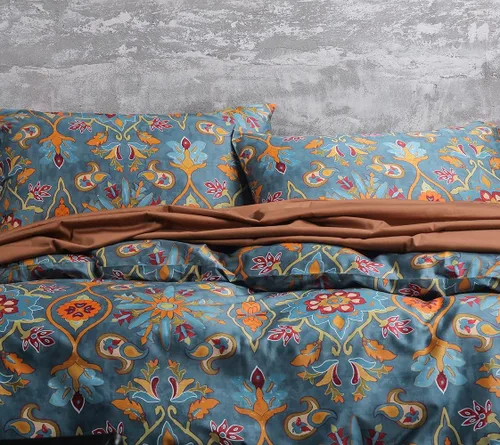 Vista 7 de Eikei Home Edredón de lujo de estampado de Medallón de Damasco Boho cachemira, Juego de Ropa de Cama de 400 Hilos de Algodón Egipcio de Satén