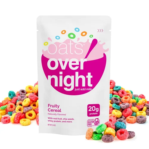 Vista 7 de Oats Overnight Fruity Cereal - Avena durante la noche con 0.71 onzas de proteína, batido de proteína de desayuno alto en fibra, avena sin gluten