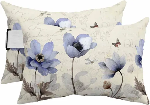 Vista 26 de PIEPLE Blue Flower - Almohada rectangular para reposacabezas para exteriores e interiores, 11 x 16 pulgadas, relleno de poliéster, impermeable
