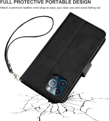 Vista 8 de Bocasal Funda tipo cartera desmontable para iPhone 13 Pro Max con bloqueo RFID, ranuras para tarjetas, soporte de cuero PU premium, soporte