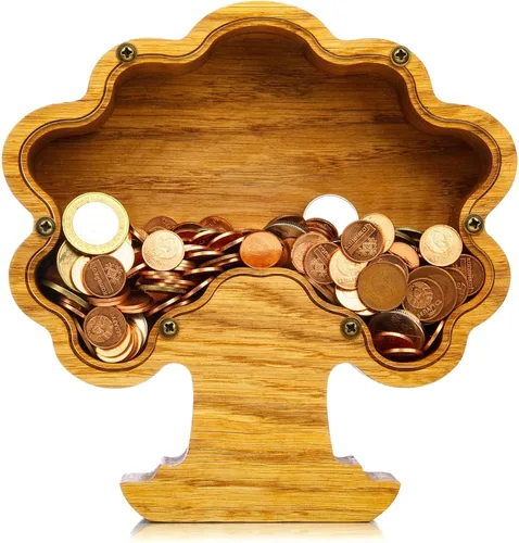 Vista 8 de Marco de caja de dinero de árbol bonsái de madera para adultos, niños, niñas, niños, regalos Montessori de madera, personalizable, banco de monedas