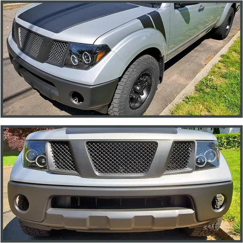 Vista 2 de SPEC-D TUNING Faros Delanteros Proyectores LED con Halo Negro Azabache Compatibles con Nissan Pathfinder 2005-2007, Nissan Frontier 2005-2008, Par