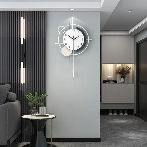 Vista 12 de Reloj de pared para decoración de sala de estar, reloj de pared decorativo con péndulo de cuarzo silencioso, funciona con pilas, reloj grande