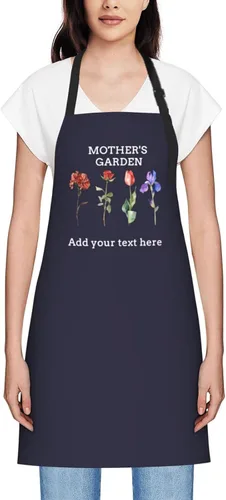 Vista 13 de Delantales personalizados para mujer, diseño de delantal de chef ajustable con nombre, textos, fotos, flores, regalos para el día de la madre