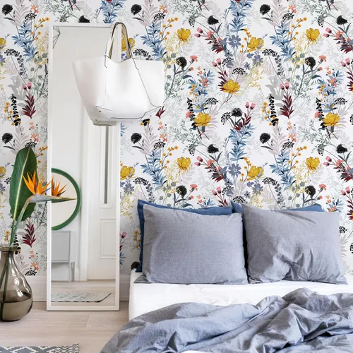 Vista 5 de VEELIKE Papel tapiz de flores silvestres para despegar y pegar, papel de contacto floral para paredes, 17.7 x 118 pulgadas, papel de pared de vinilo