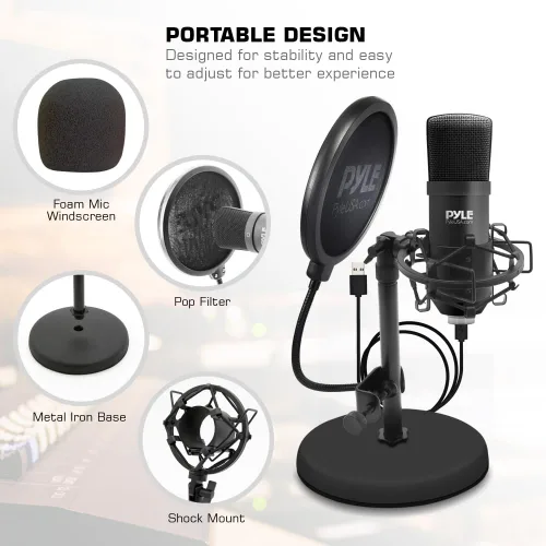 Vista 5 de Kit de grabación de podcasts de micrófono USB, micrófono de condensador cardioide de audio con soporte de escritorio y filtro pop, para juegos, PS4