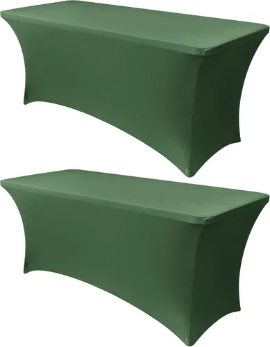 Vista 17 de Obstal Funda de mesa de elastano elástica de 4 pies para mesas plegables estándar, paquete de 2 manteles rectangulares universales ajustables