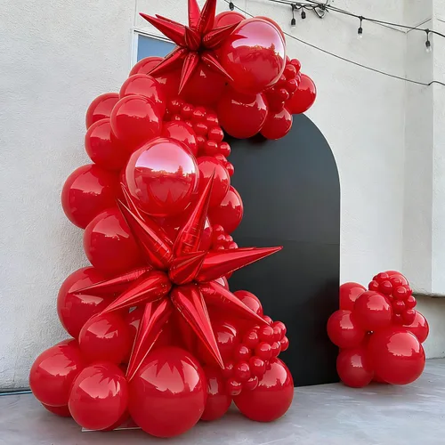 Vista 5 de Lukiituke Kit de arco de globos rojos de 129 piezas, globos de látex rojos de diferentes tamaños para boda, despedida de soltera, aniversario