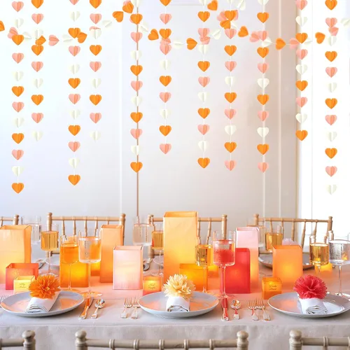 Vista 5 de Guirnalda de Corazón Beige-Naranja Melocotón para Fiesta de Otoño - 11.9M Decoraciones de Otoño Acción de Gracias Cumpleaños Boho Banderines