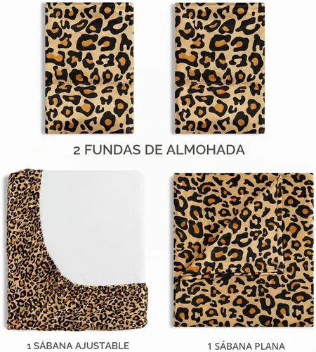 Vista 4 de Beatrice Home Fashions Juego de sábanas Queen de satén 100% poliéster Leopardo