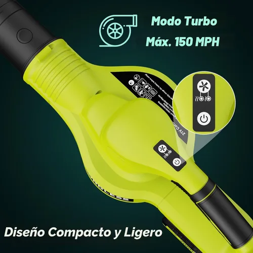 Vista 3 de Soplador de hojas inalámbrico, potente soplador eléctrico de hojas de 21 V con 2 baterías y cargador, 2 modos de velocidad, sopladores de hojas