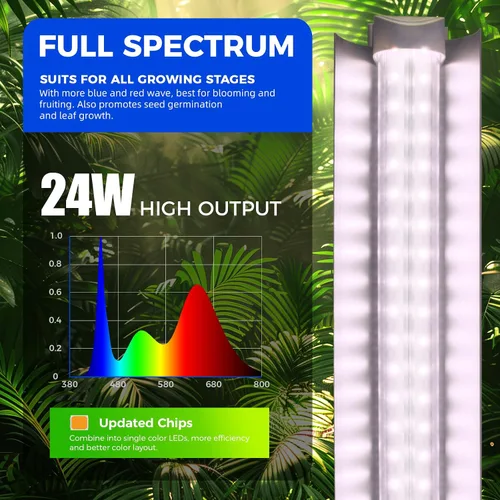 Vista 2 de Barrina Luz de cultivo T8 de 2 pies, 144 W (6 x 24 W), equivalente a 800 W, espectro completo, luz de planta de luz solar, bombillas LED de cultivo