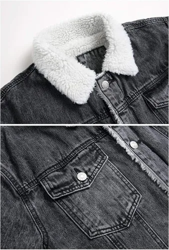 Vista 3 de LZLER - Chaqueta vaquera para hombre de forro polar con forro de algodón Sherpa