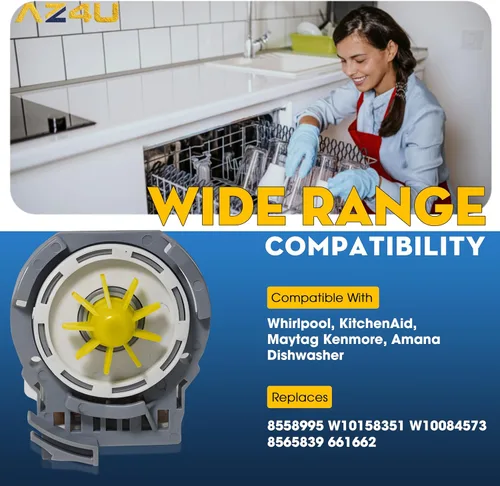 Vista 4 de AZ4U Bomba de drenaje W10348269 W10724439 W10876537 para motor de lavavajillas Whirlpool reemplaza 8558995 W10158351 W10084573 8565839 661662