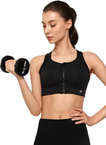 Vista 7 de Yvette Sujetador deportivo de alto impacto con cremallera frontal de malla con espalda cruzada para entrenamiento, brasier deportivo de alto soporte