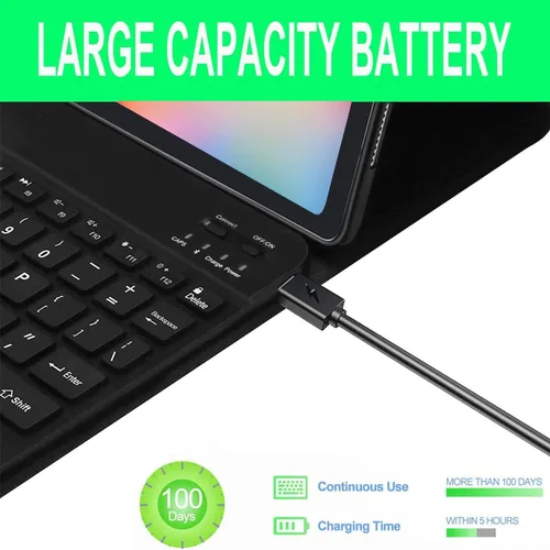 Vista 5 de Funda para teclado para Samsung Galaxy Tab S6 Lite de 10.4 pulgadas 2024 2022/2020 SM-P610/P613/P615/P619, funda para teclado Bluetooth inalámbrico