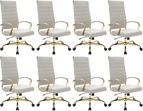 Vista 32 de LeisureMod Silla de oficina moderna de cuero con respaldo alto, silla de escritorio ejecutiva giratoria y ajustable con marco dorado, diseño Blanco