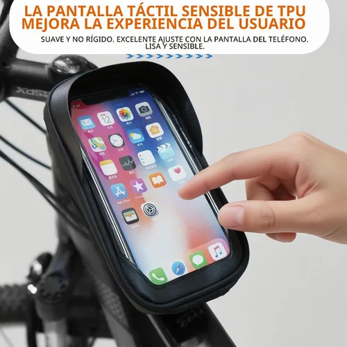 Vista 3 de Bolsa de soporte para teléfono de bicicleta, soporte impermeable para teléfono de bicicleta con pantalla táctil y visera solar, bolsa de teléfono