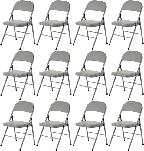 Vista 38 de Paquete de 4 sillas plegables negras, sillas plegables acolchadas con asiento y respaldo de piel sintética, sillas plegables de metal portátiles