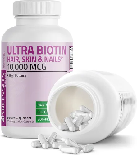 Vista 6 de Bronson Ultra Biotina 10,000 Mcg Suplemento para Cabello, Piel y Uñas, Sin GMO, 120 Cápsulas Vegetarianas Una vez al día, apoyo al metabolismo
