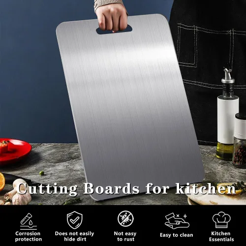 Vista 2 de Tabla de cortar de titanio, tablas de cortar de titanio puro para cocina, tablas de cortar no tóxicas, de doble cara, grado alimenticio, fáciles