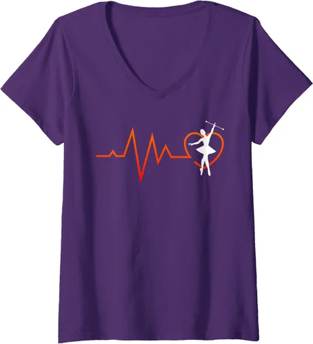 Vista 7 de Majorette Heartbeat Gymnastics Baton Twirling V-Neck T-Shirt