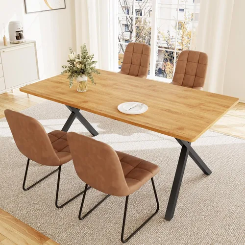 Vista 19 de HIPIHOM Mesa de comedor moderna de 63 pulgadas para 6 personas, mesa de cocina rectangular grande con patas en forma de X, muebles de comedor