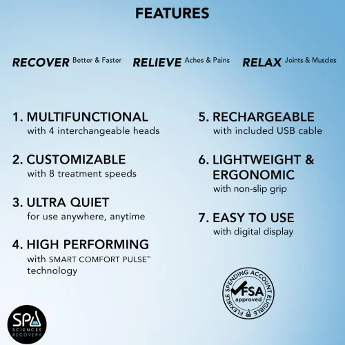 Vista 5 de SPA SCIENCES - SmartGun Pro - Masajeador terapéutico de percusión de tejido profundo - para dolor muscular - con cabezales intercambiables y 8 Negro