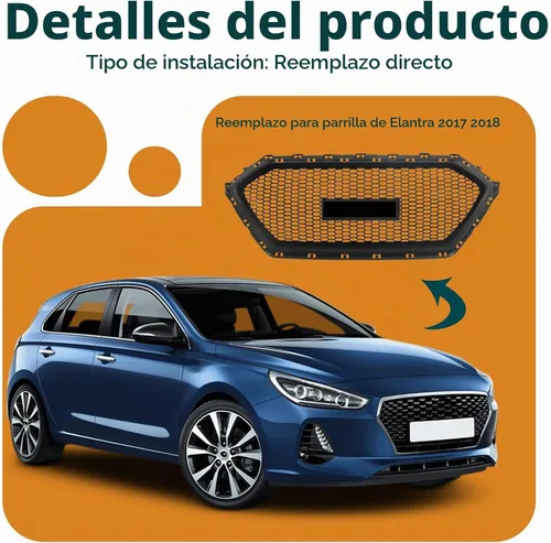 Vista 2 de Parrilla de parachoques delantero de plástico ABS, rejilla central delantera, rejilla media, repuesto para Elantra 2017 2018