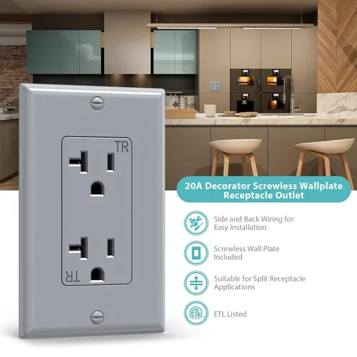 Vista 3 de WEBANG Toma de pared decorativa de 20 amperios y 125 V, receptáculo dúplex resistente a manipulaciones para uso residencial y comercial, placa