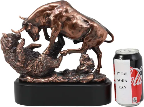 Vista 5 de Ebros Wall Street - Estatua de oso trouncing con base de pedestal, escultura de resina galvanizada de bronce de toro contra oso, regalos ideales