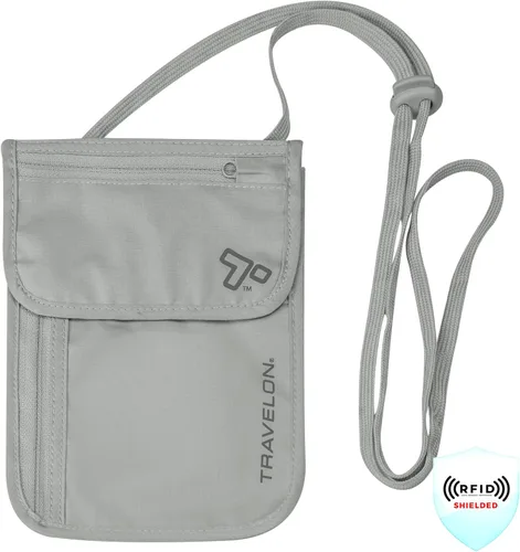 Vista 2 de Travelon Cartera de viaje con bolsa de cuello para ropa interior, Gris, Bolsa de cuello de ropa interior con bloqueo RFID