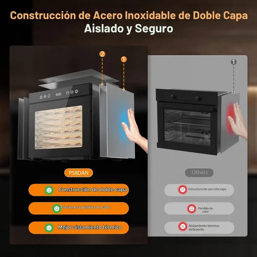 Vista 6 de PSIIDAN Food Dehydrator Machine 8 Trays Stainless Steel 650W Faster Dryer