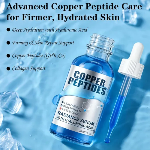 Vista 2 de GHK-Cu - Suero facial de péptido de cobre con ácido hialurónico, suero facial ligero de hidratación profunda, sensación suave y voluminosa