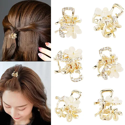 Vista 3 de Pinzas pequeñas para el cabello, pinzas de pelo con diamantes de imitación de ópalo, cristales de agarre para cabello grueso, fino, largo o corto