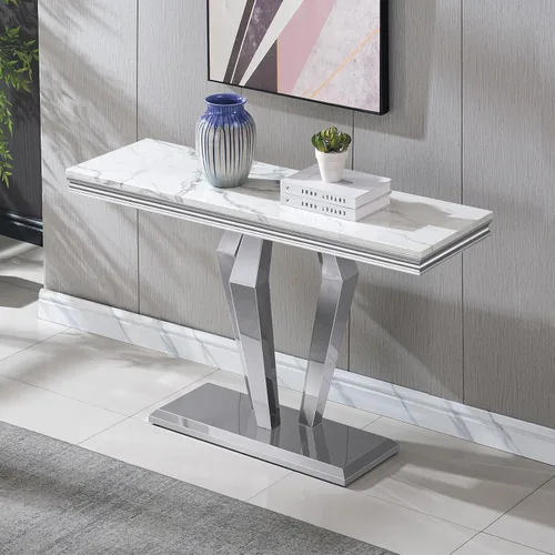 Vista 23 de Mesa de centro de mármol negro Henf de lujo, mesa auxiliar rectangular de mármol sintético de imitación con base de acero inoxidable dorado