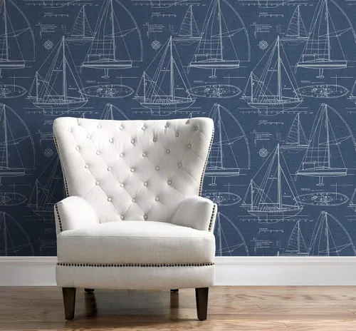 Vista 6 de NextWall Yacht Club Coastal - Papel tapiz autoadhesivo (azul marino)