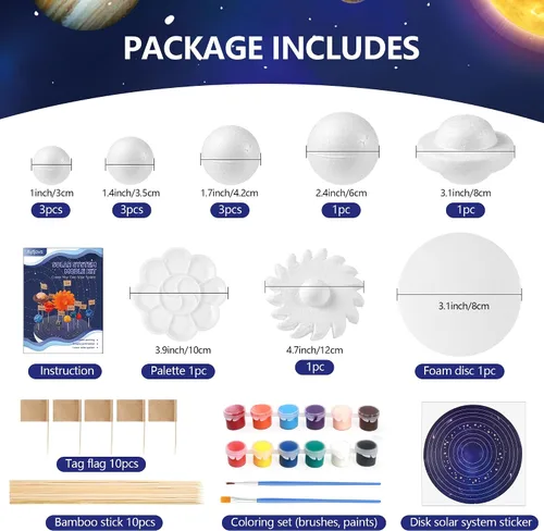 Vista 2 de Ayfjovs Kit de proyecto de sistema solar, bolas de espuma del sistema solar, manualidades para niños, proyectos escolares para aprender planetas