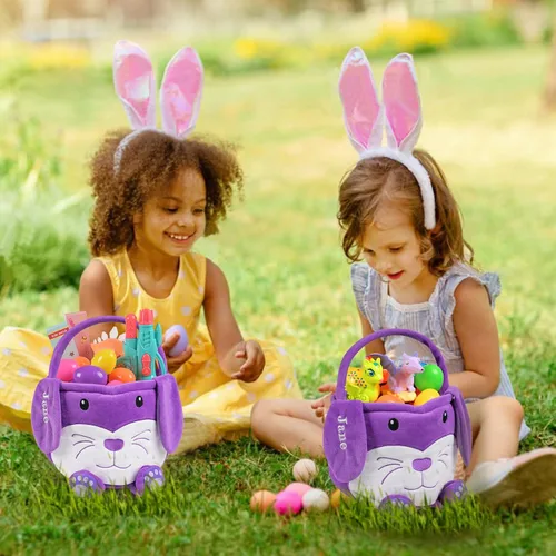Vista 13 de Cesta de Pascua personalizada para niños, conejo rosa 019B-Rosa