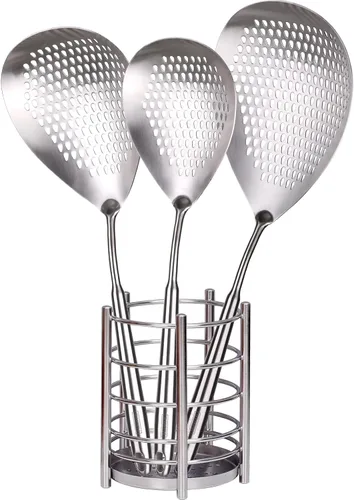 Vista 10 de Skimmer - Cuchara ranurada de acero inoxidable 304 de 16.5 pulgadas para pasta y araña, cuchara para cocinar y freír, cuchara coladora de metal