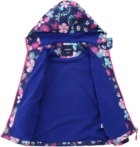 Vista 3 de M2C - Chaqueta ligera impermeable para exteriores con capucha para niñas, forro polar con estampado floral Azul marino