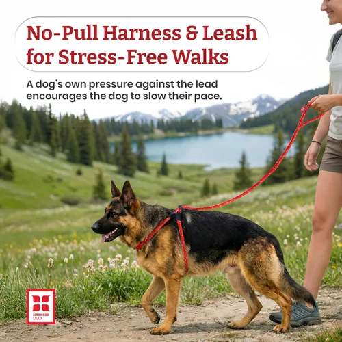 Vista 2 de Harness Lead Juego de arnés y correa para perro sin tirones, arnés antitirones para todas las razas y tamaños, diseño de cuerda acolchada de una