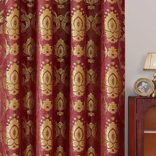 Vista 6 de HOMEIDEAS Cortinas de jacquard con diseño paisley burdeos, cortinas de ventana victorianas de lujo, juego de 2 paneles con cenefa adjunta y forro