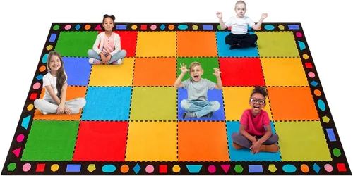 Vista 10 de Booooom Jackson Alfombra de aula grande y colorida con respaldo antideslizante, 9 x 12 pies, alfombra de asiento infantil para aula primaria