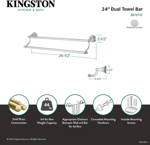 Vista 4 de Kingston Brass BA7973C - Toallero doble inglés, vintage, 24 pulgadas, cromo pulido