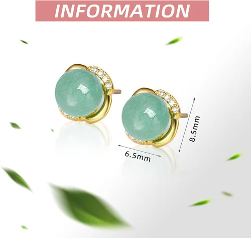 Vista 2 de Jade Earrings Studs,Green Jade Earrings for Women,925 Sterling Silver Earrings Studs for Sensitive Ears,Handmade Jade Earrings for Birthday