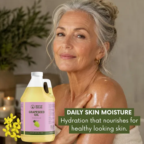 Vista 6 de Best of Nature Aceite corporal y masaje de semilla de uva 100% puro, sin perfume, ligero y no graso para cabello, piel, cara y aceite portador