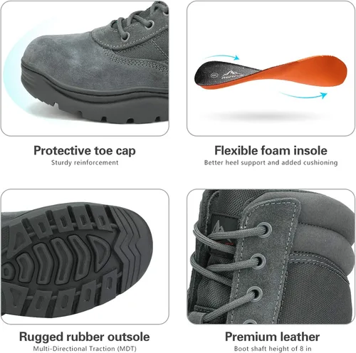 Vista 7 de NORTIV 8 - Botas de trabajotácticasmilitares para hombre ,con cremallera lateral, hechas de cuero para combatemotocicleta