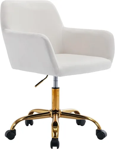 Vista 13 de KCC Silla de Tocador de Maquillaje de Tela de Pana, Sillón Giratorio Esponjoso Moderno con Ruedas, Tapizada Mullida de Altura Ajustable para Niñas