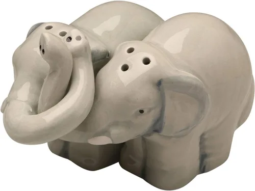 Vista 2 de Abbott Collection Hugging Elephants - Juego de salero y pimentero, cerámica, gris (3.5 pulgadas de largo)